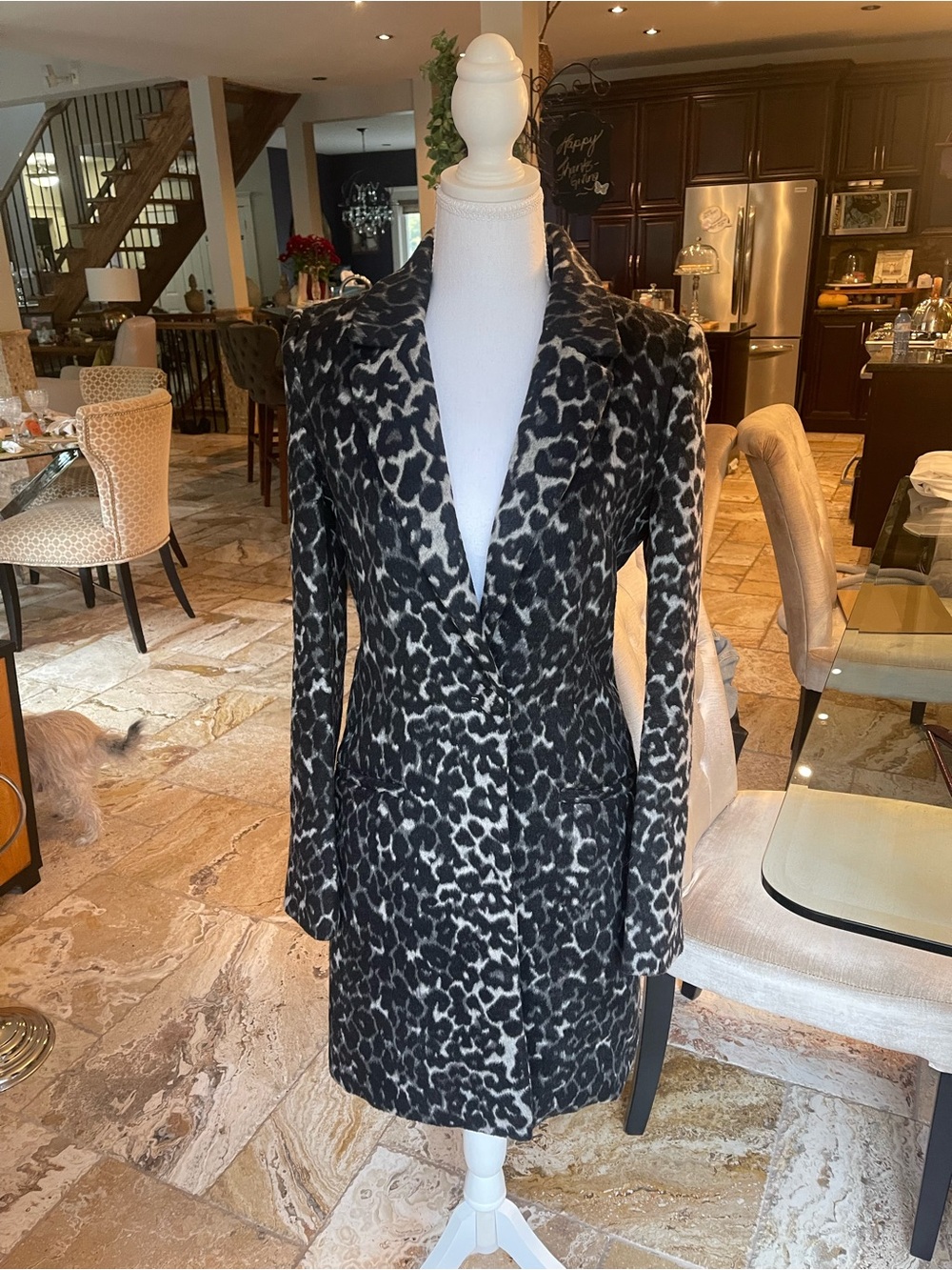 Bardot Black & Gray Leopard Print Long Sleeve Dress